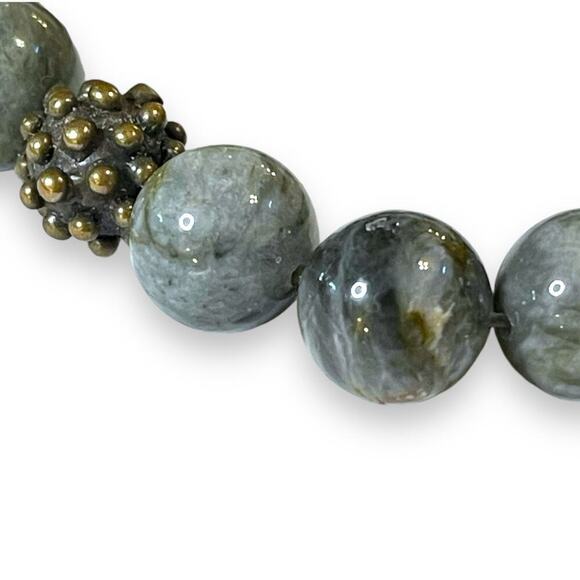 Gemstone Stretch Bracelet Womens Faux Coin Gray Brown Boho Hippie Artsy - Picture 6 of 9